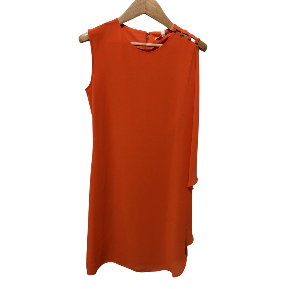 Gianni‎ Bini Womens Orange Asymmetrical Ruffle Shoulder Button Shift Dress NWT